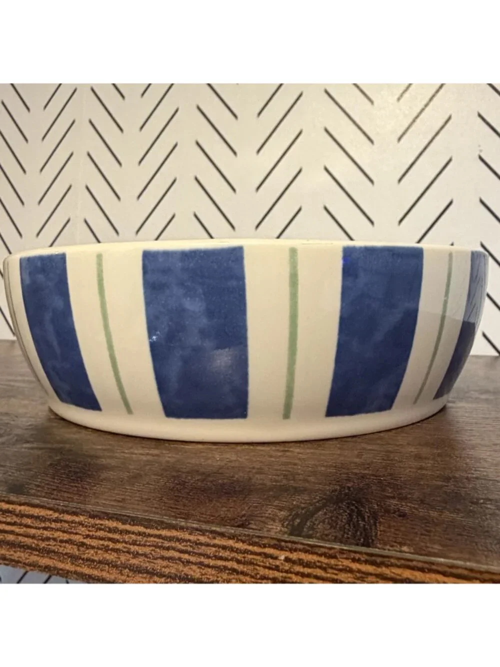 Pfaltzgraff Wyngate Stripe Round Baker Stoneware Bowl Blue Green USA 8